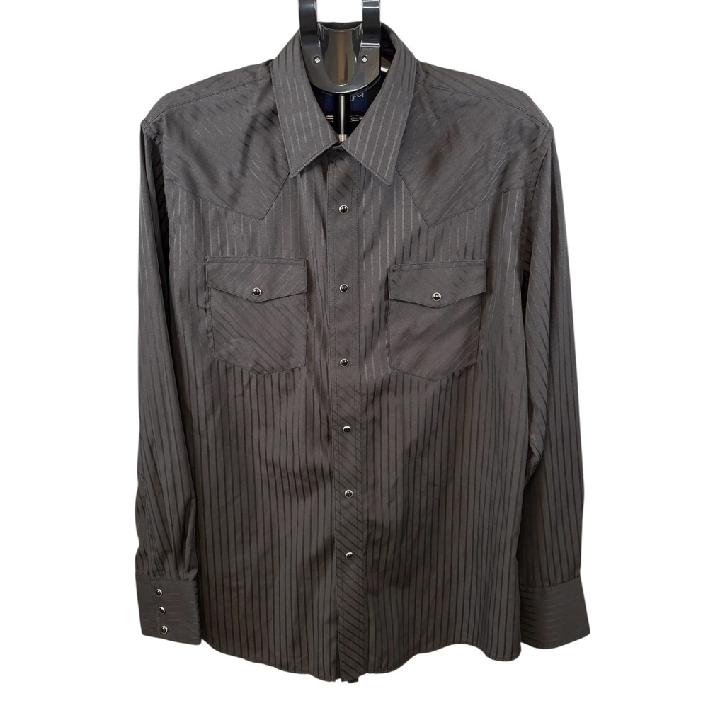 Wrangler‎ Mens Western Pearl Snap Shirt Black Tonal Stripe Long Sleeve L